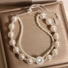 Aquamarine bracelet for women, Korean style, fashionable and versatile, light luxury, elegant and high-end. Double-layer pearl bracelet as a gift for your best friend Item Picture